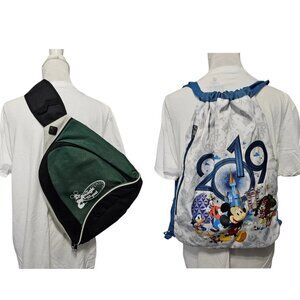 BUNDLE Disney Backpack Mickey Sling Bag & Parks Cinch Bag School Bag Gym Tote